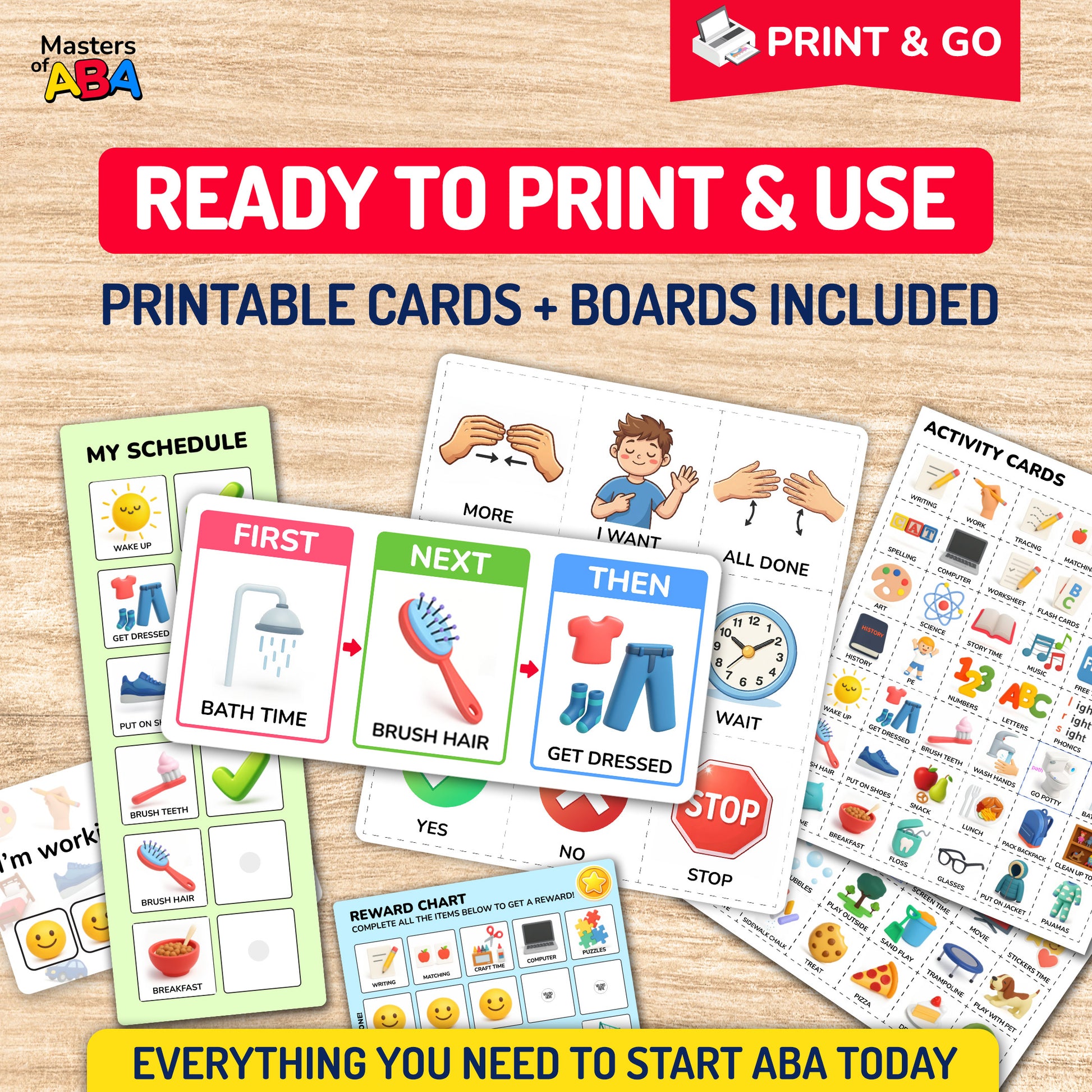 Ready-to-print visual supports bundle for autism, ABA therapy, special education, and home routines