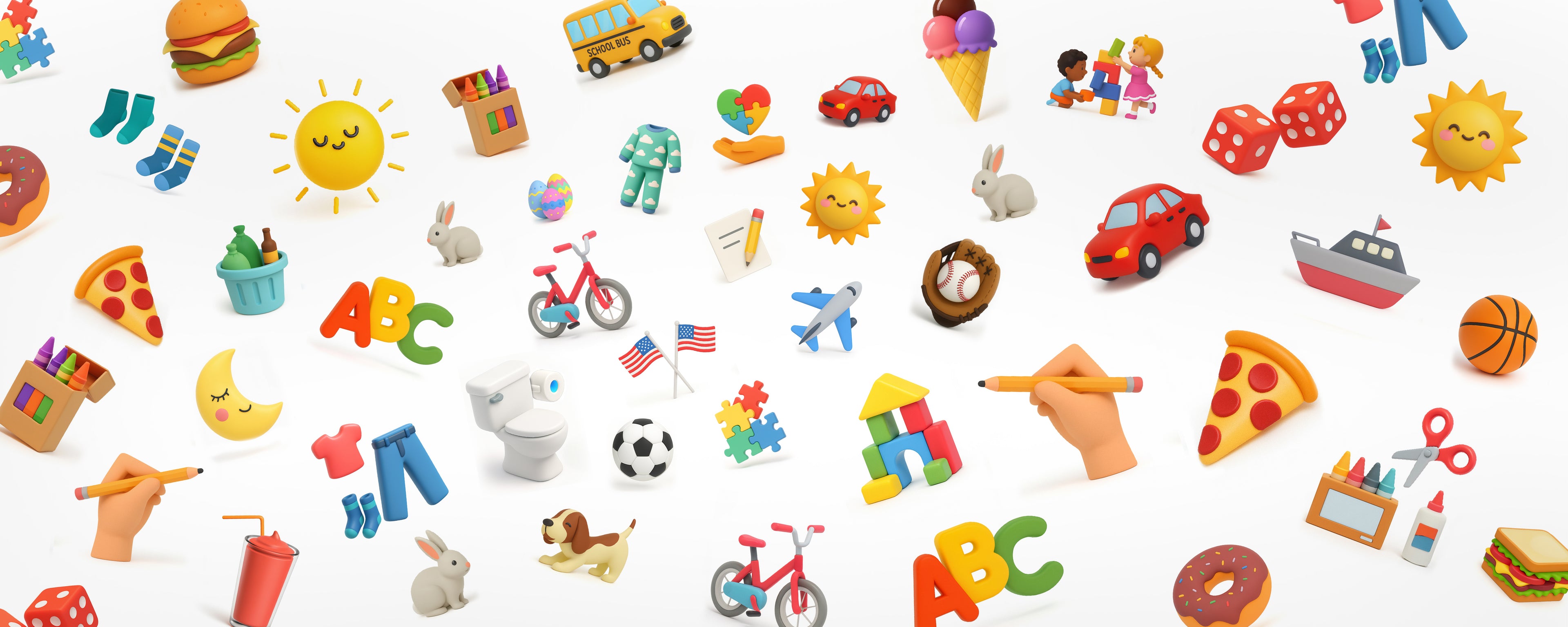 Colorful ABA visual supports and therapy printable icons for routines, communication, learning activities, token boards, first-then boards, and daily schedules.
