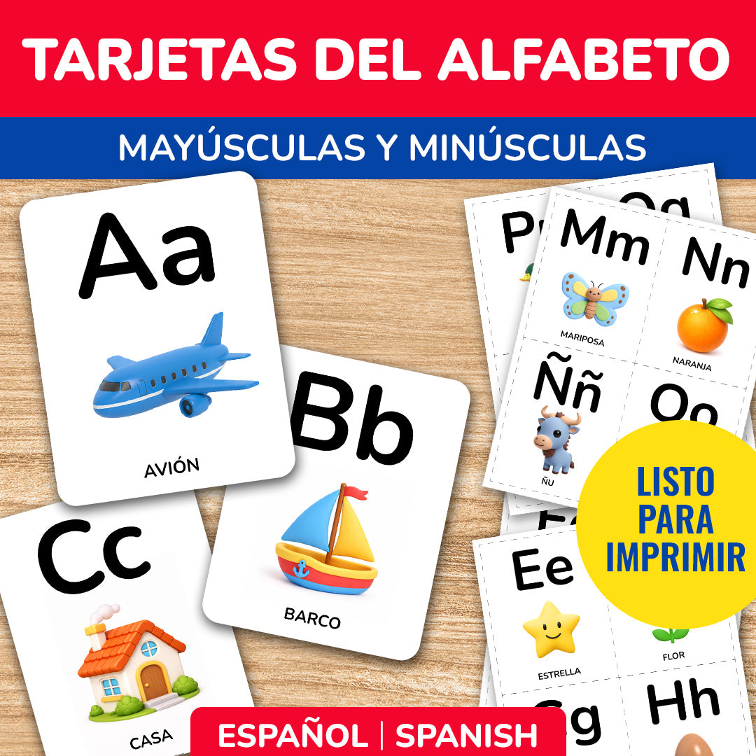 Spanish alphabet flash cards printable with uppercase and lowercase letters for early literacy