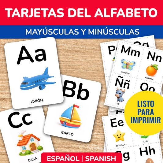 Spanish alphabet flash cards printable with uppercase and lowercase letters for early literacy