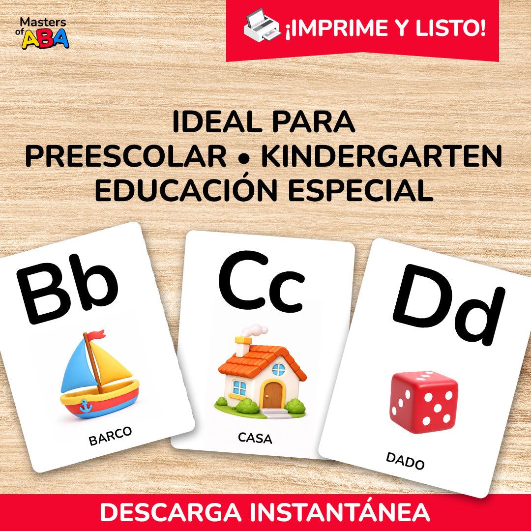 Spanish alphabet flash cards for preschool, kindergarten, special education, and ABA therapy