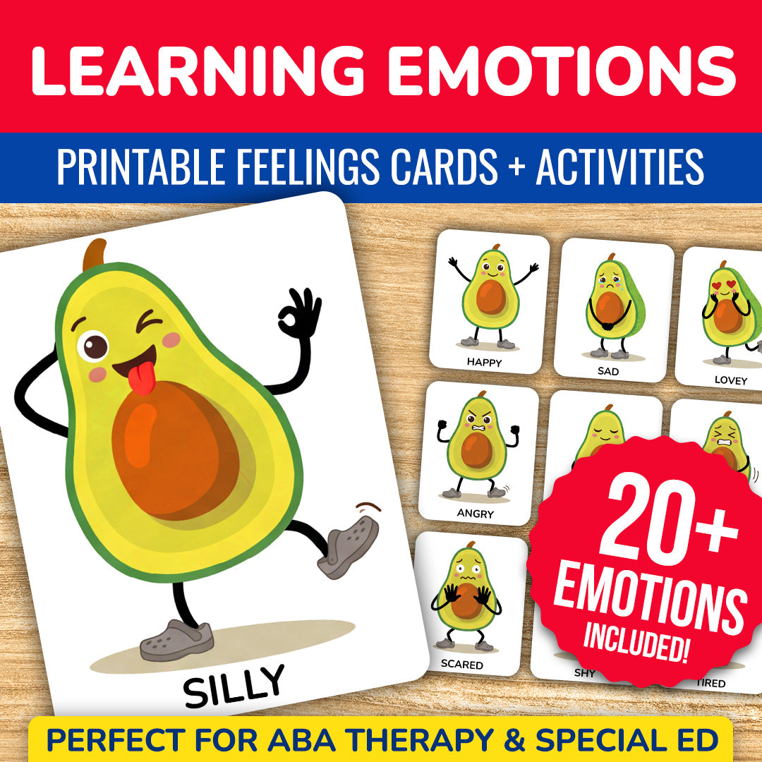 Emotions flash cards printable for kids with avocado feelings cards and SEL activities