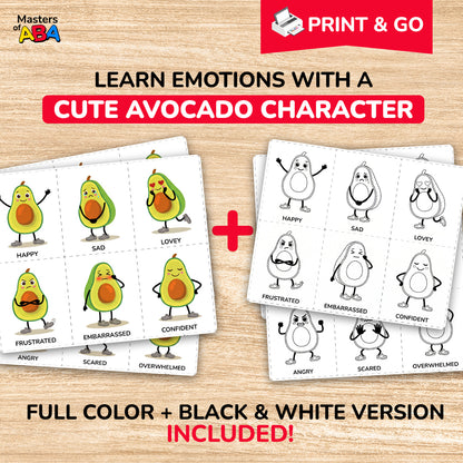 Printable feelings cards pack with 20 plus emotion cards in color and black and white