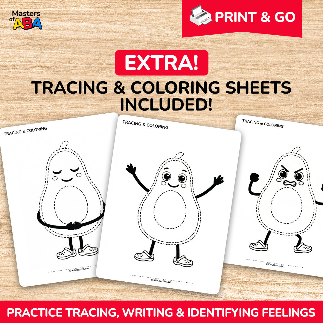 Emotion tracing and coloring worksheets for kids to practice feelings vocabulary