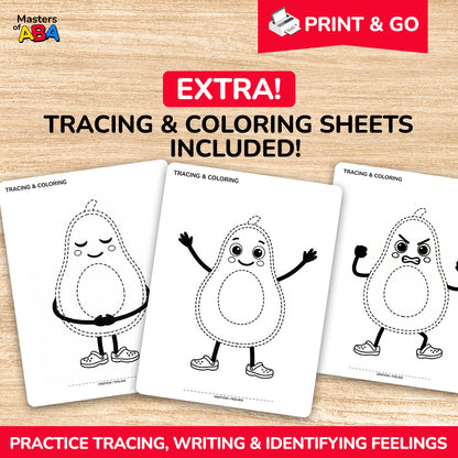 Emotion tracing and coloring worksheets for kids to practice feelings vocabulary