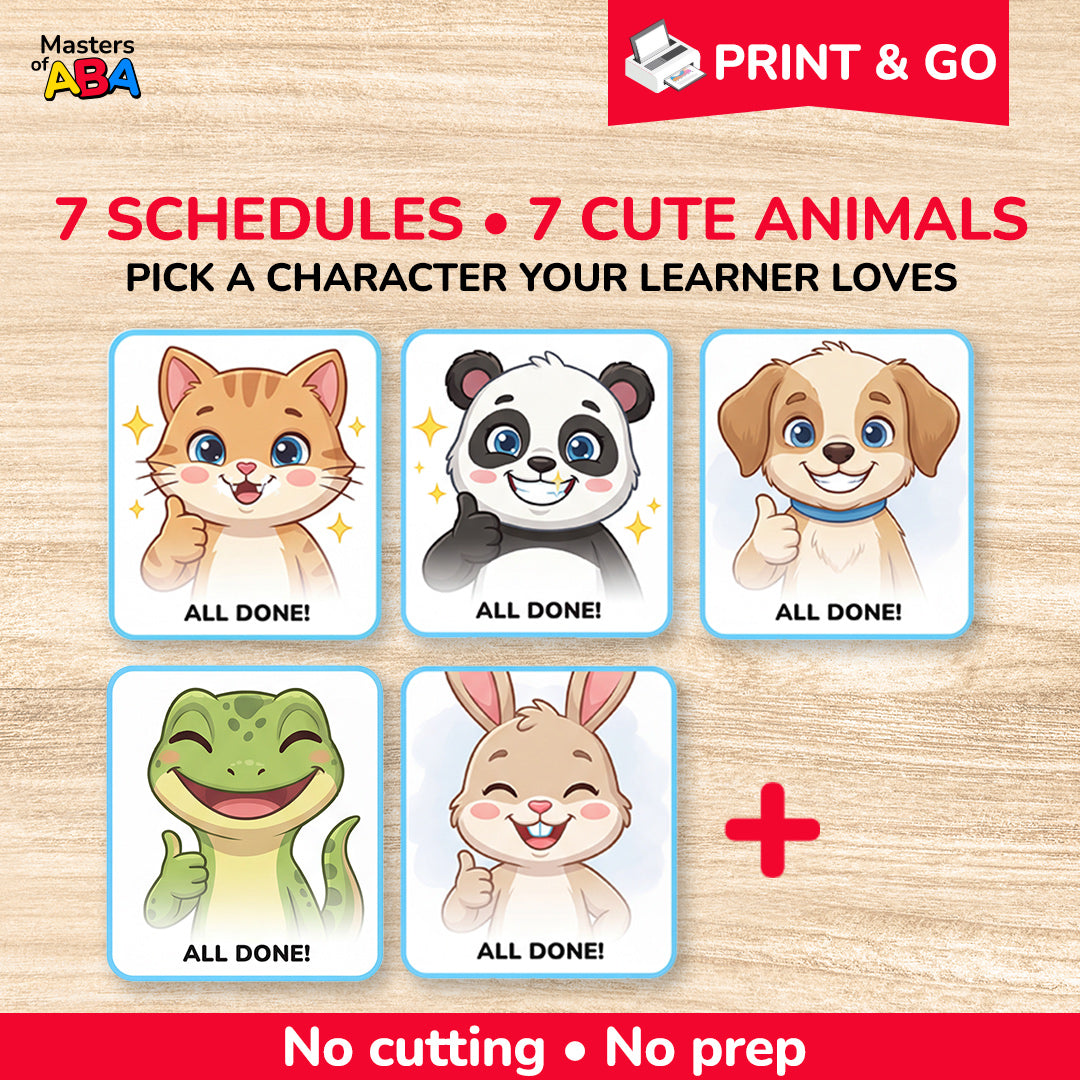 Animal-themed brushing teeth visual schedule for autism routines, home, school, and therapy