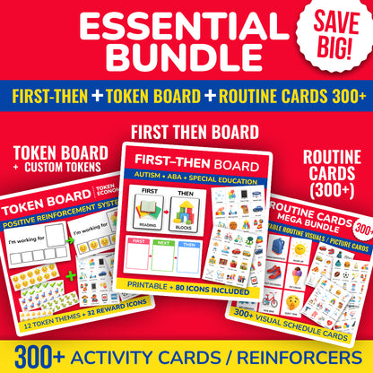 Essential visual supports bundle printable with first-then board, token board, and 300 plus routine cards