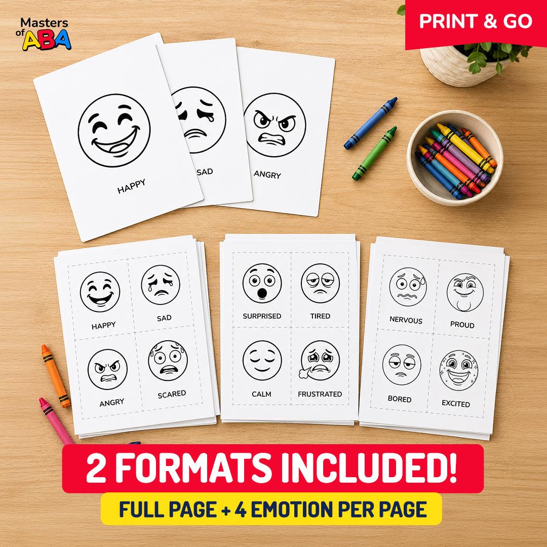 Emotion coloring sheets printable pack with full-page feelings worksheets and four-emotions-per-page format for SEL and classroom activities.
