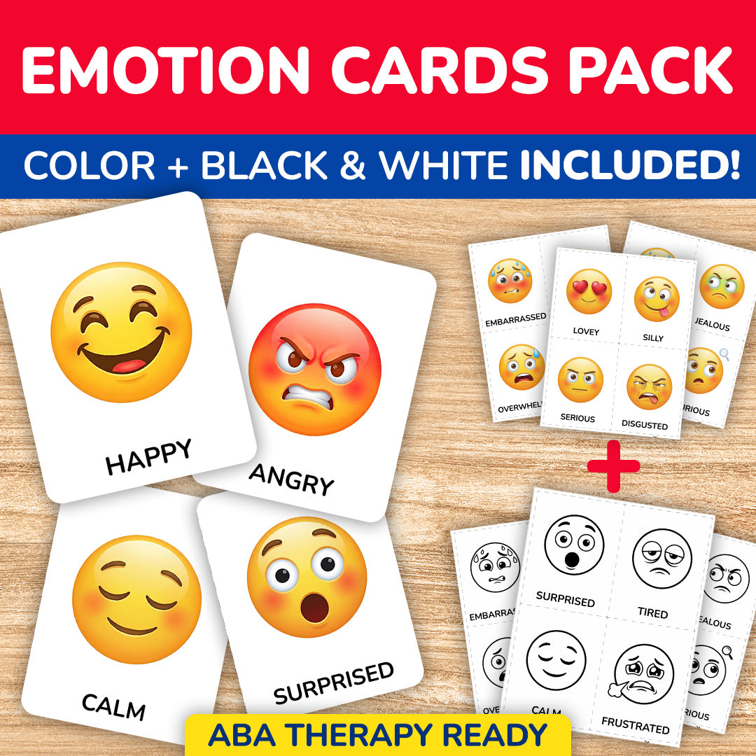 Emotion cards printable for kids with feelings flashcards for autism and ABA therapy
