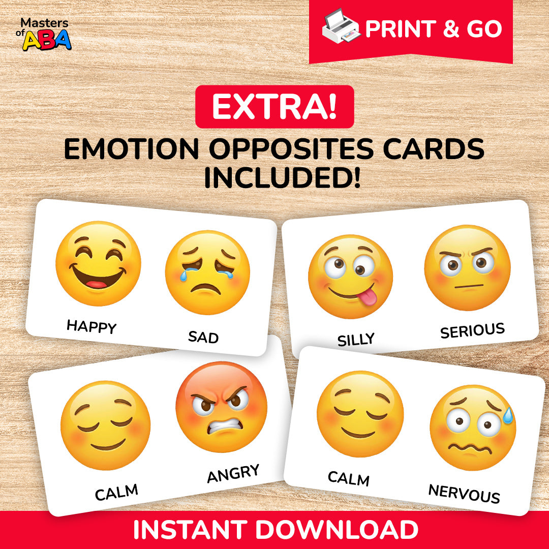 Emotion opposite cards printable for matching feelings and social emotional learning activities