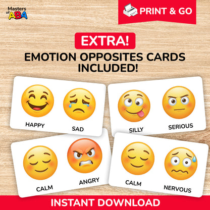 Emotion opposite cards printable for matching feelings and social emotional learning activities