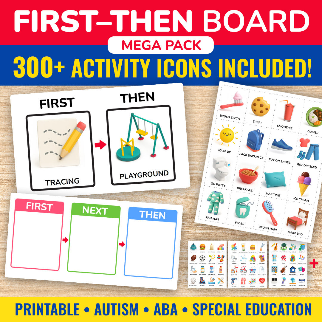 First-then board mega pack printable for autism and ABA therapy with 300 plus activity icons