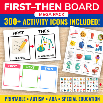First-then board mega pack printable for autism and ABA therapy with 300 plus activity icons