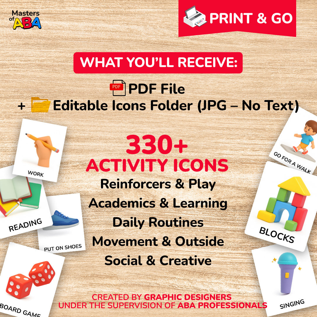 Digital download first-then board mega pack with printable PDF and JPG icons for ABA therapy