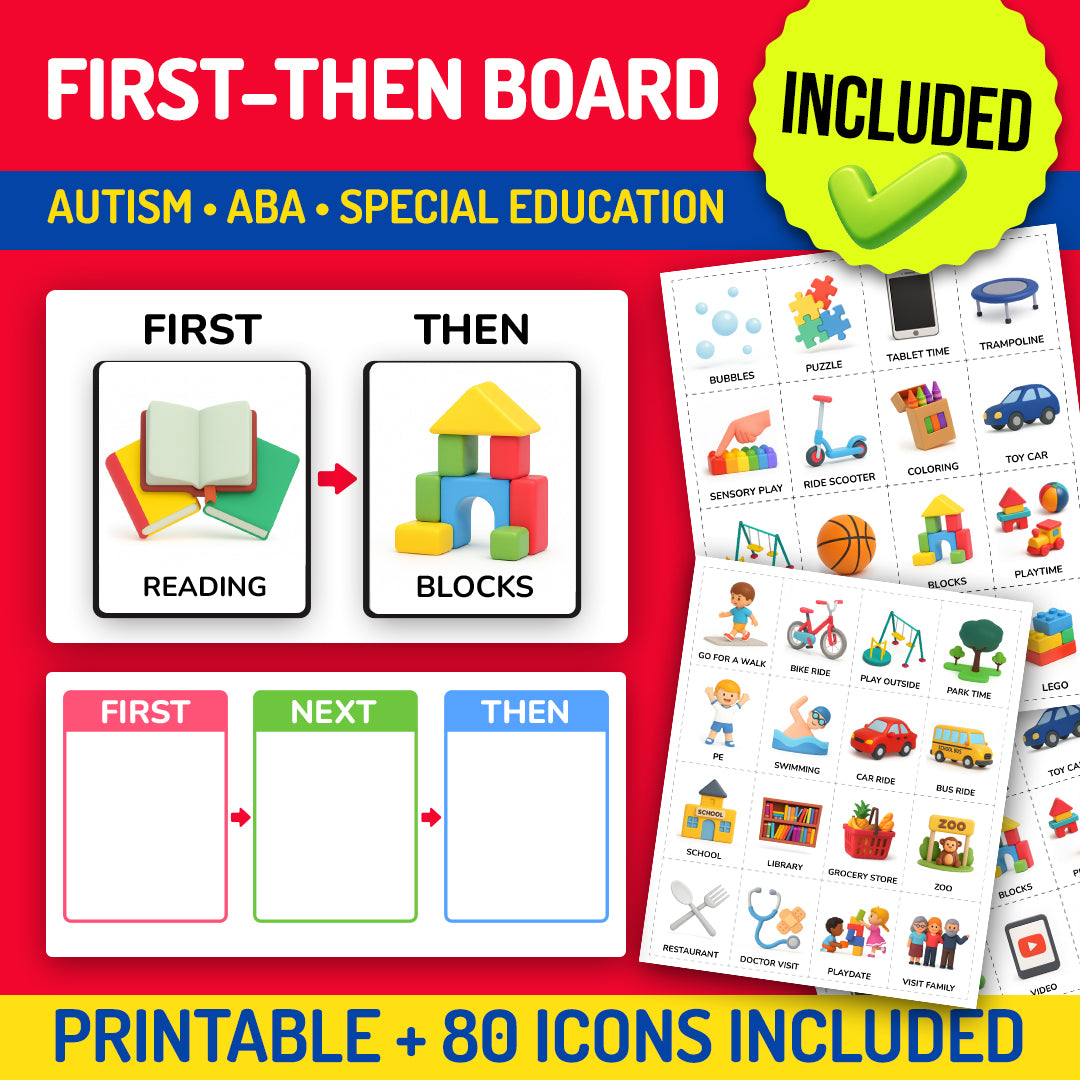 First-then board printable included in the visual supports essential bundle for autism and ABA therapy