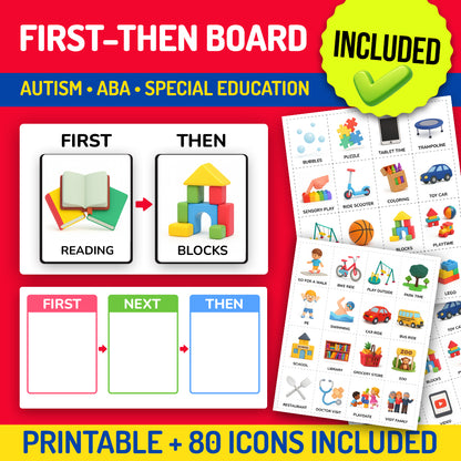 First-then board printable included in the visual supports essential bundle for autism and ABA therapy