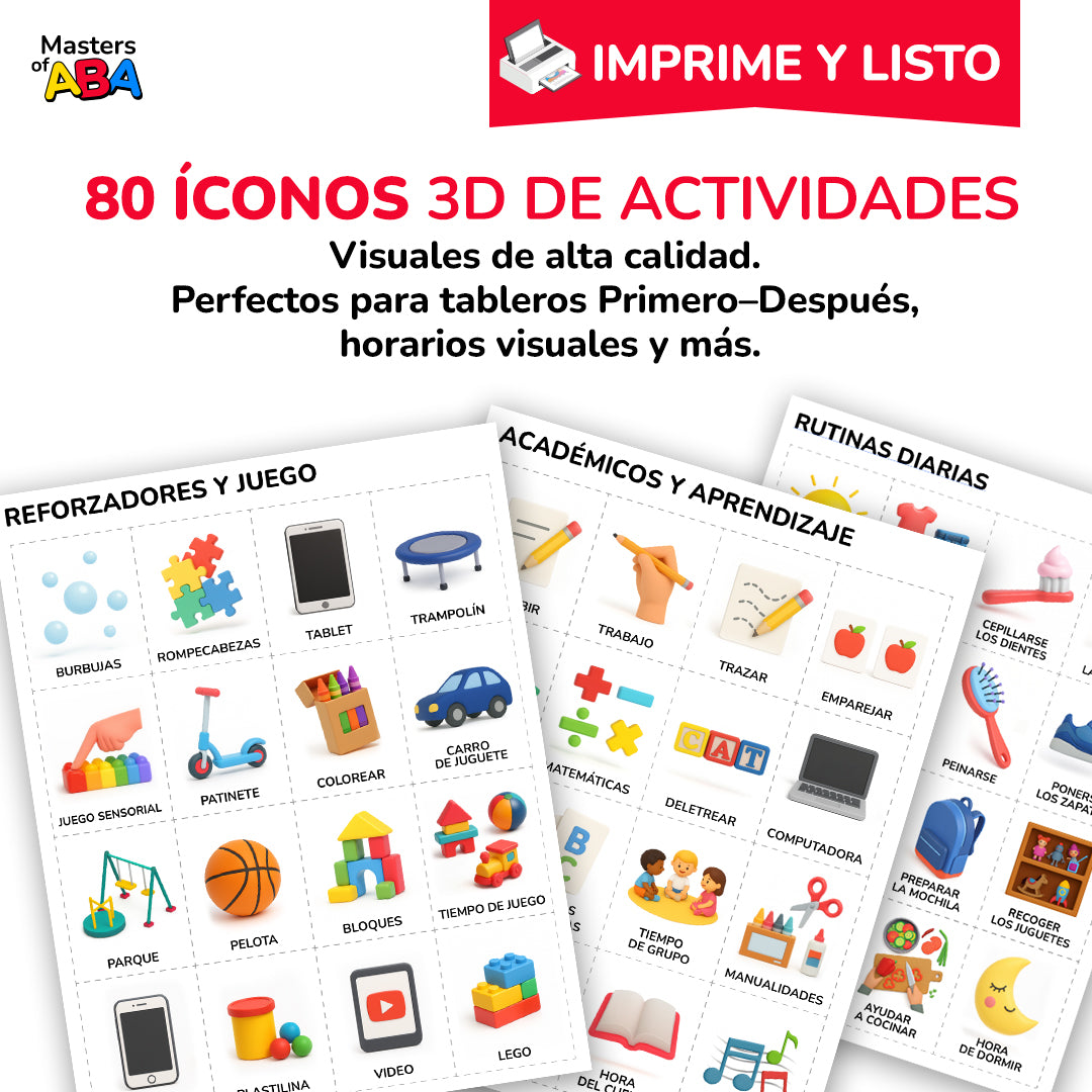Spanish first-then board with 80 plus activity icons for routines and transitions