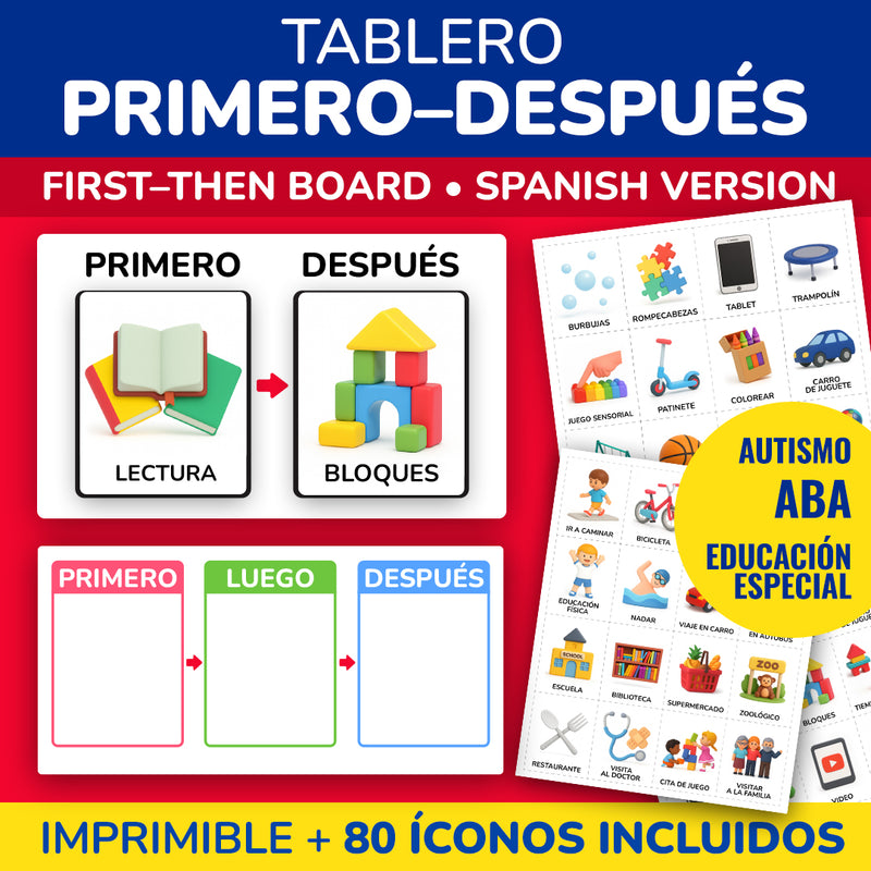 Spanish First-Then Board printable for autism, ABA, and special education