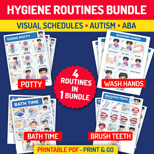 Hygiene routines visual schedule bundle with potty, handwashing, toothbrushing, and bath time printables