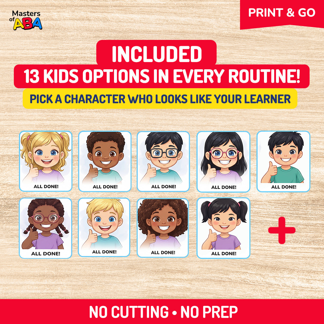 Hygiene visual schedules with 13 diverse boy and girl character options for every routine