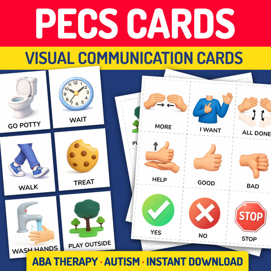 PECS Cards visual communication cards printable for autism, ABA therapy, requesting, routines, choice-making, and functional communication.