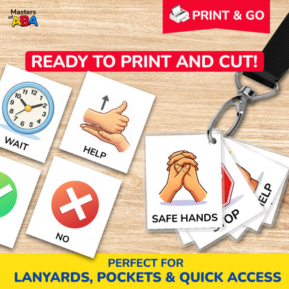 Printable PECS-style communication cards ready to print, cut, laminate, and use in therapy or home routines