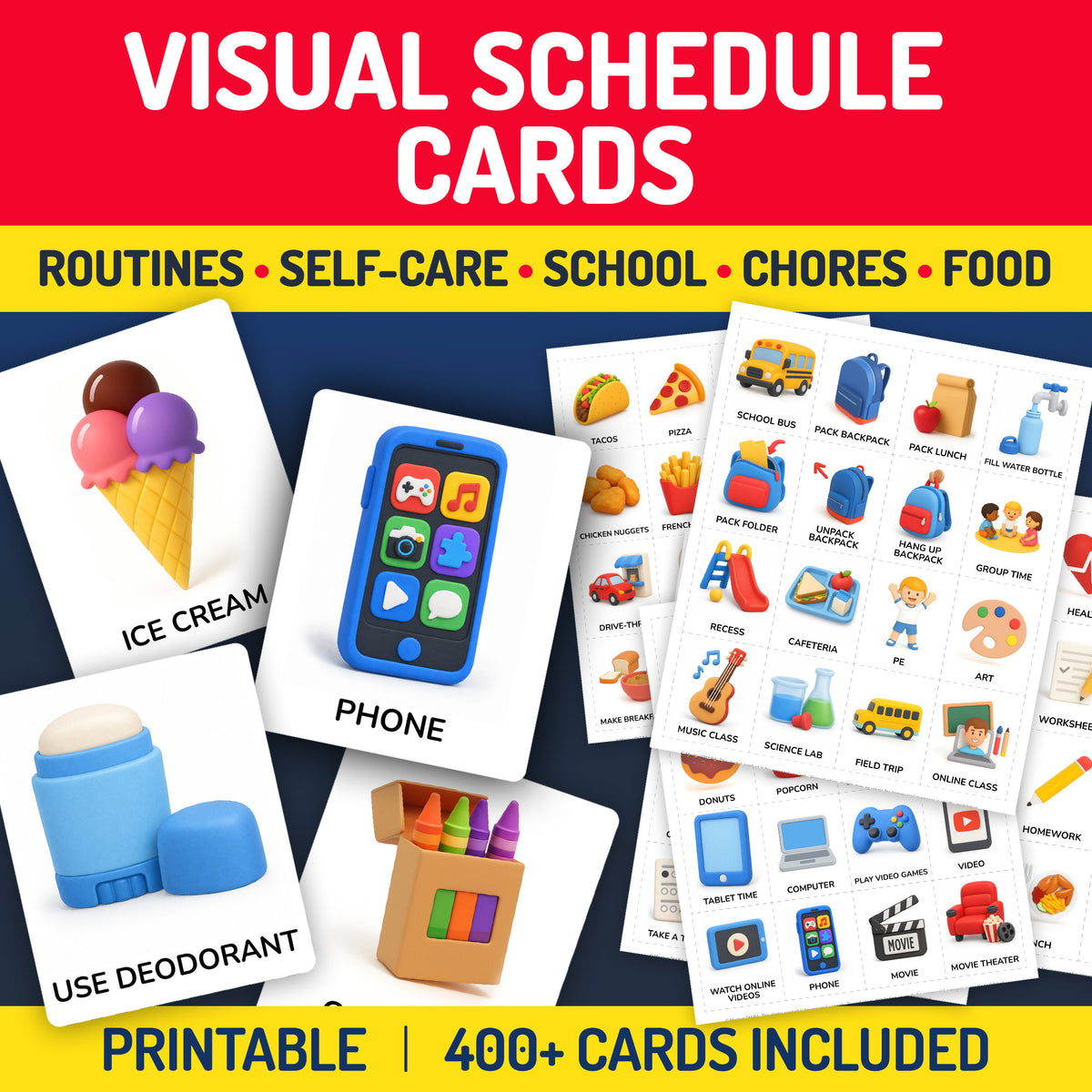 Routine Cards Mega Pack, 400+ Printable Visual Schedule Cards, First Then Boards & Token Board Visuals