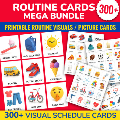Routine Cards Mega Bundle with 300+ visual schedule icons for ABA therapy, autism support, special education, and daily routines
