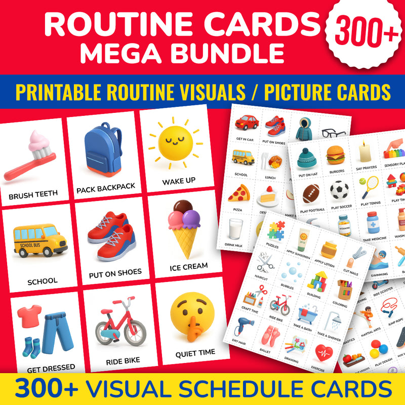 Routine Cards Mega Bundle with 300+ visual schedule icons for ABA therapy, autism support, special education, and daily routines