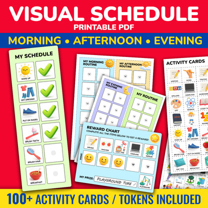 Visual schedule printable for autism and ABA therapy with 100 plus activity cards