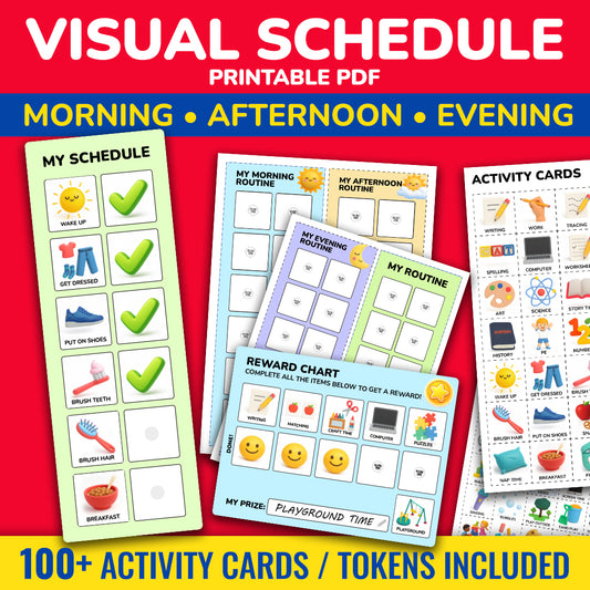 Visual schedule printable for autism and ABA therapy with 100 plus activity cards