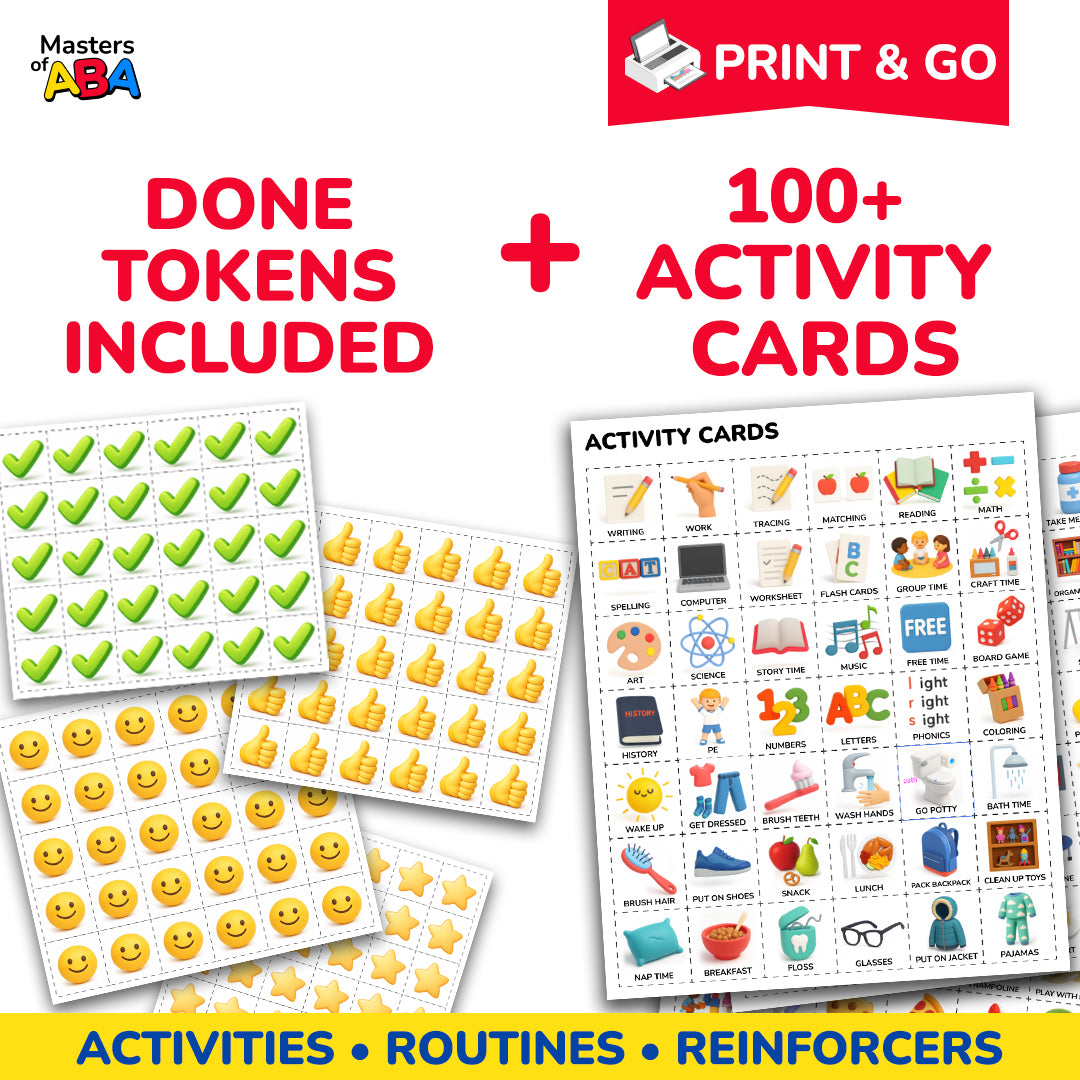 Visual schedule printable with done tokens and 100 plus activity cards for daily routines