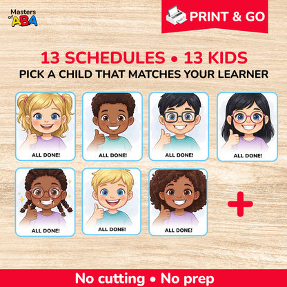 Washing hands visual schedule with 13 diverse child image options for hygiene routines